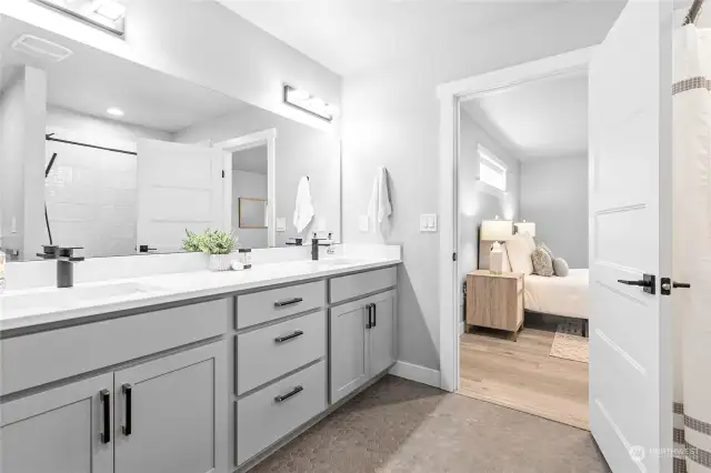 Primary bathroom with double vanity.