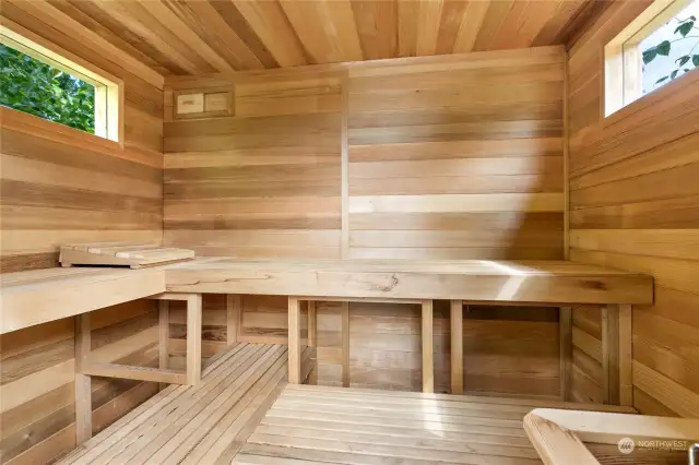 Large sauna stays with the home.