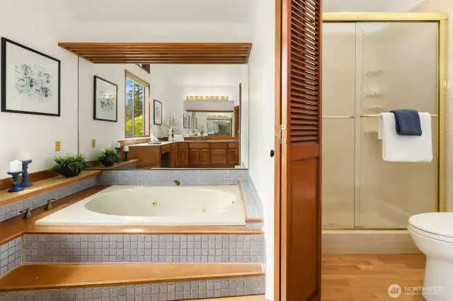 Primary suite with tub and shower.