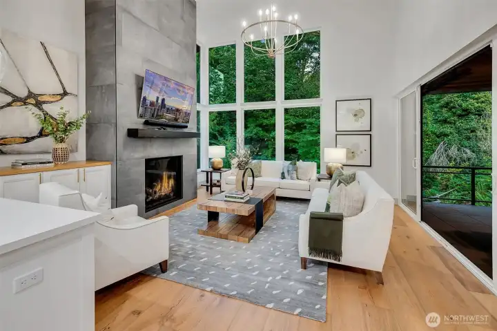Sliding glass doors lead to outdoor living room located just off the great room.