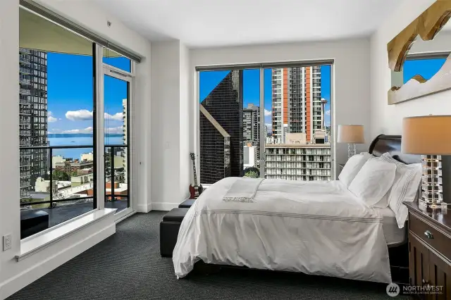 primary bed wrapped with NW views