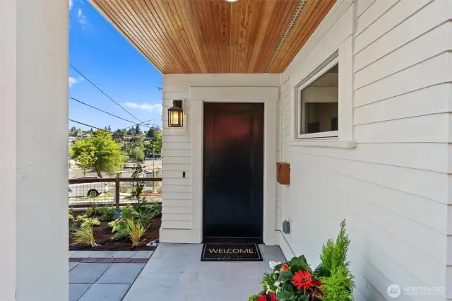Covered entry offers protection from the elements.