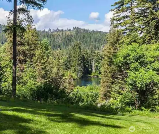 Mountain and community river backyard views