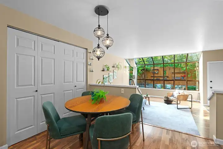 Eating area that over looks living space and private patio. Do not miss pantry!