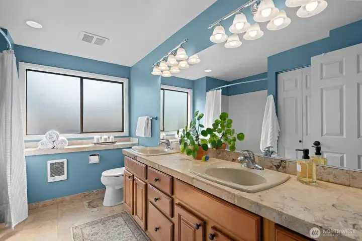 Full bathroom on upper level.