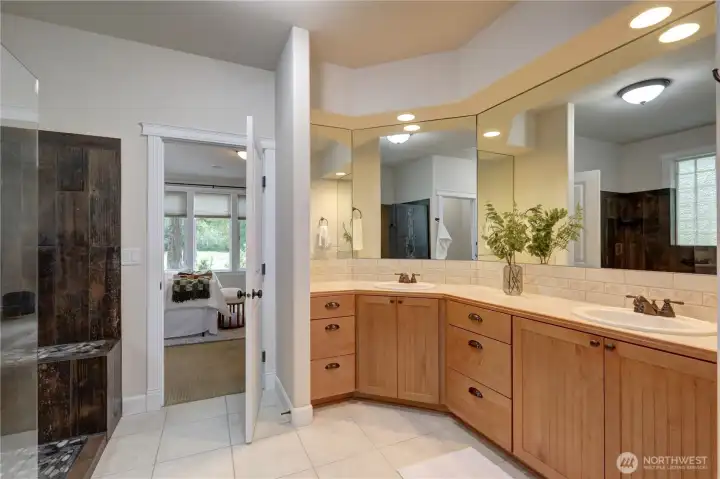Spacious double vanity..