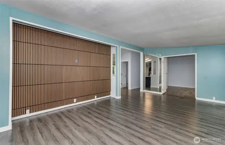 Livingroom with entertainment nook.