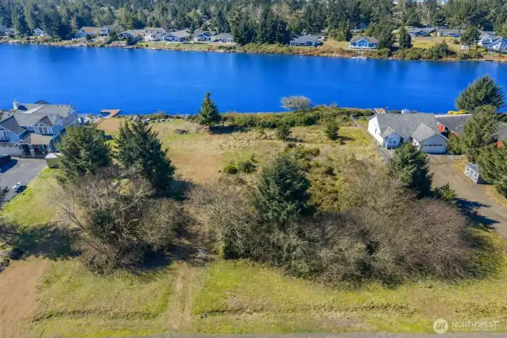 Lot is nicely open towards lake - keep or remove rear vegetation for privacy.