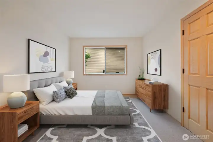 Bedroom 2 - Single floor, all level living. Fresh carpets and virtually staged to show size and potential!