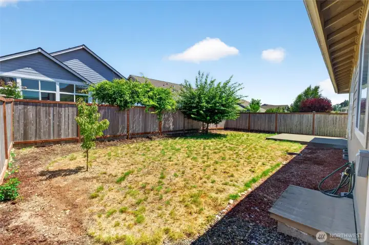 Plenty of room in the yard to add additional landscaping, garden boxes or backyard toys.