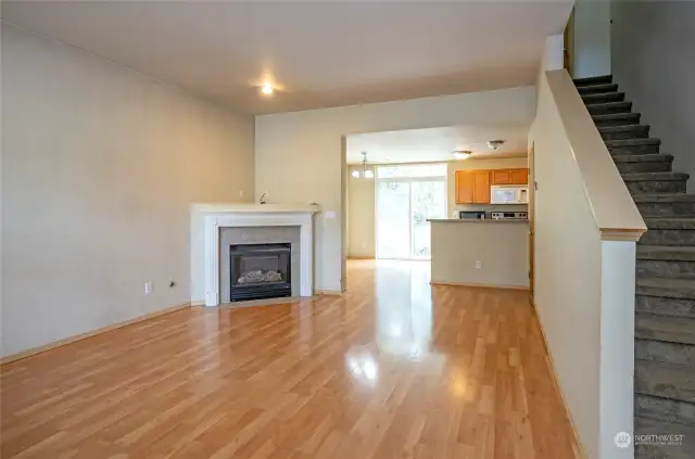 A different perspective from the living area, offering a view into the dining and kitchen spaces.