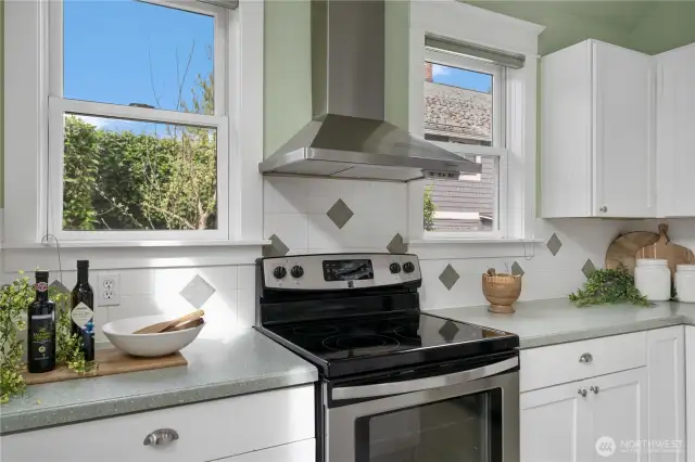 Electric cooking and fully vented to exterior