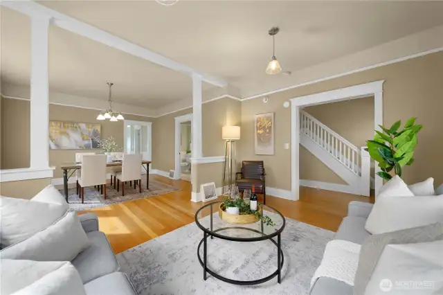 Living room with 10 ft ceilings
