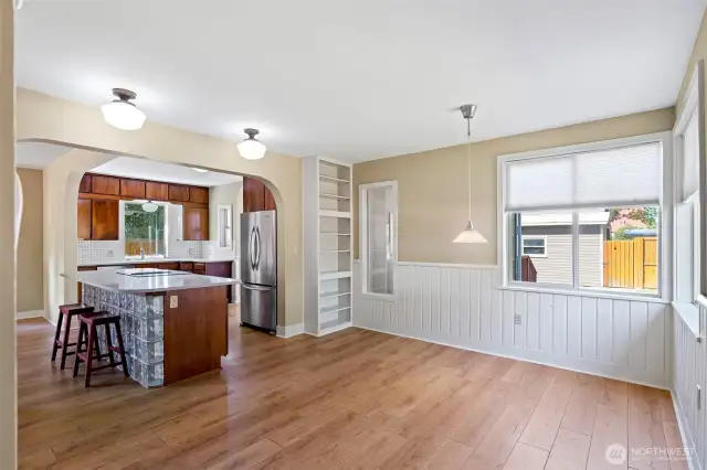 Dining room with built in cupboard.