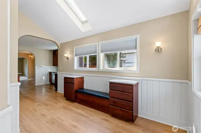 Amazing hand built storage bench. Great place to take shoes off coming in from the outside.  Lots of space for shoes, coats etc.