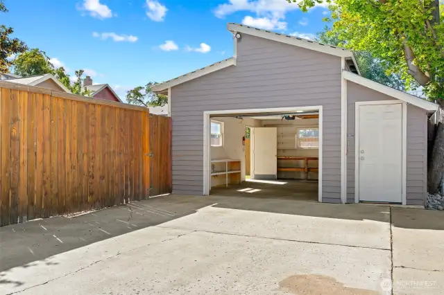 Garage and garage door and 2 of 2 man doors.