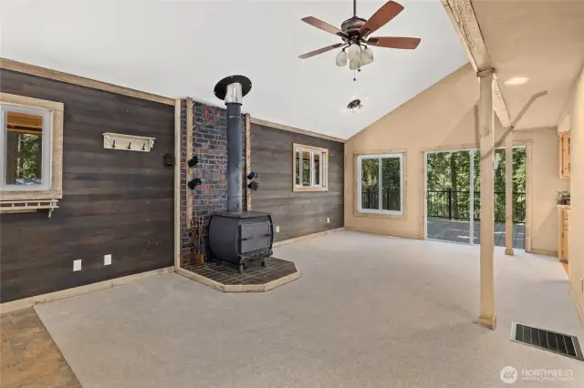 Living room with slider for back deck access.