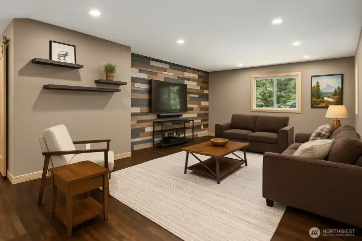 Virtually Staged Upstairs TV Room
