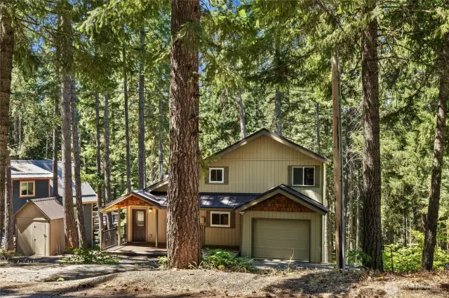 View of the home from W. Lakedale Dr.  Notice the woodshed to the left - it's full of seasoned wood for cozy fires all winter long!