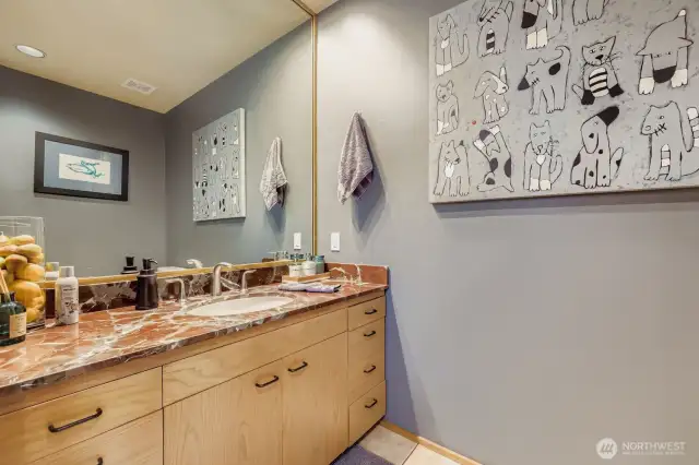 Powder room just off the great room kitchen.