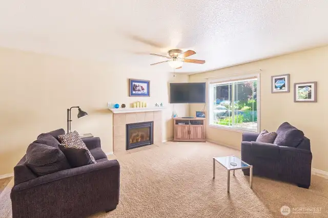 Propane fireplace keeps the house toasty during the cooler winter months.
