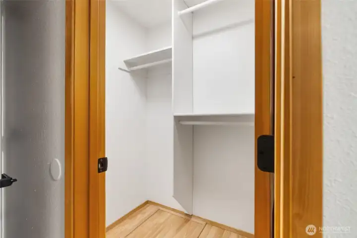 Walk in closet attached to primary bedroom.