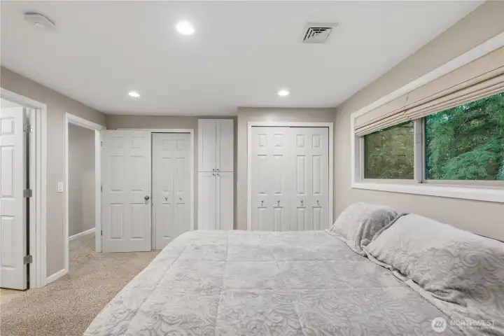 Primary Bdrm doors on right house washer dryer