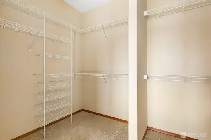 Large, walk-in closet in primary bedroom