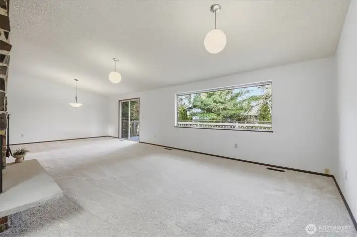Expansive Living-Dining Room- Fireplae on left.