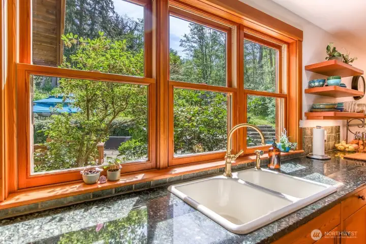Peaceful sunny views overlooking the kitchen garden.