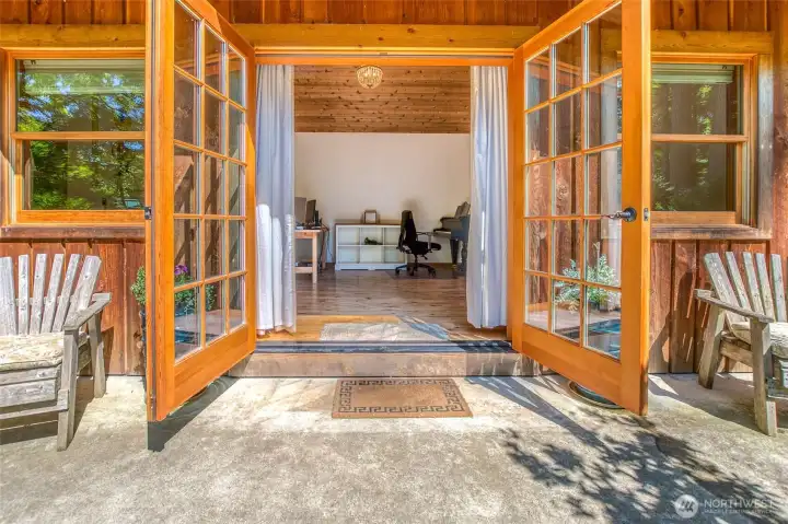 Music Studio near the kitchen garden with views of the garden and patio.