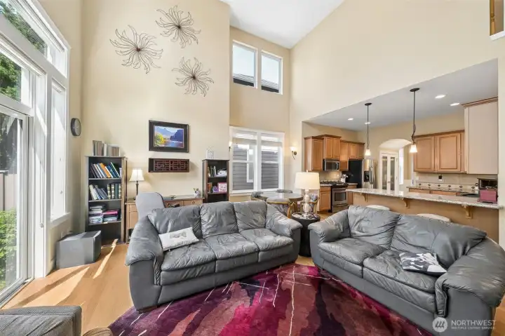 Two story great room open to the kitchen