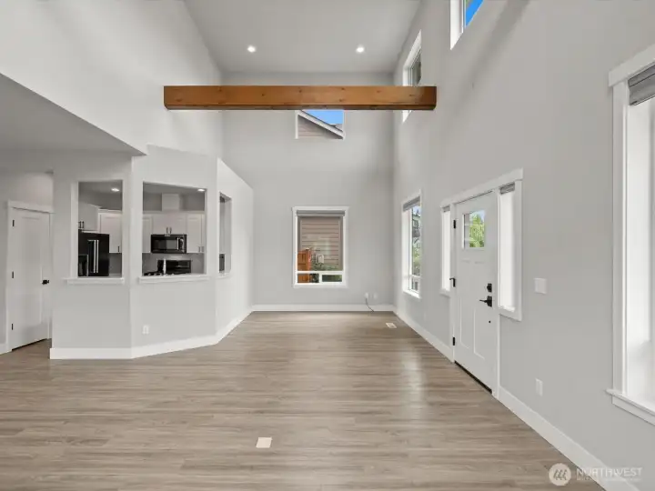 Elegant ceiling beams added as upgrade.