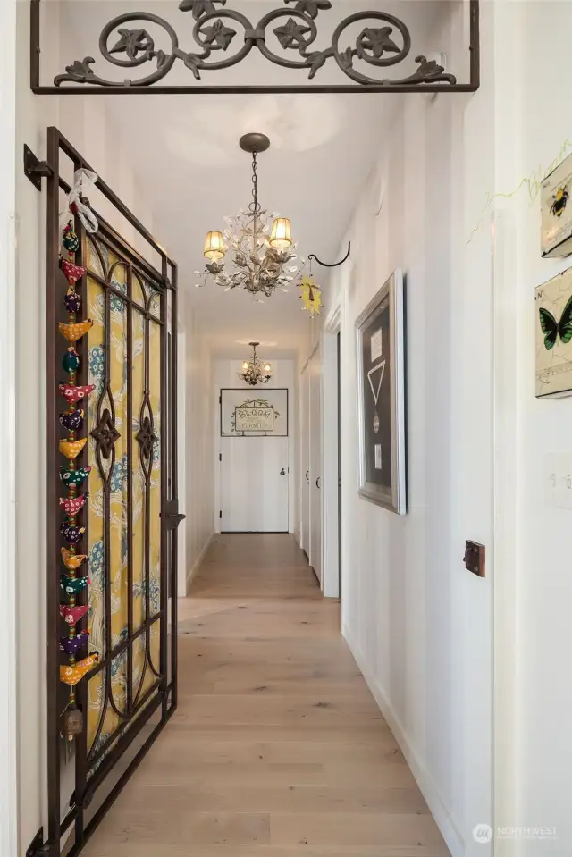 Two units were combined for 1907 sq. ft. This whimsical iron entry portico leads to the second suite.