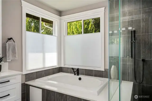 Soaking tub and oversized shower