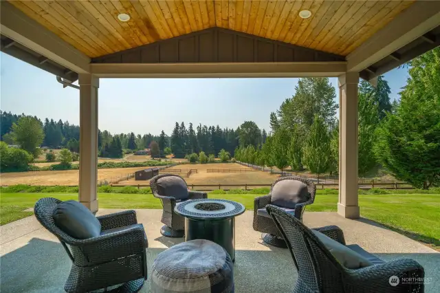 Covered patio overlooking the front pasture.