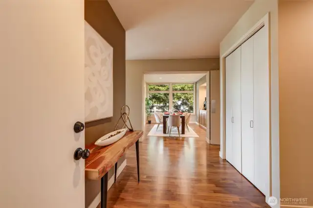 Step into the foyer and feel the tension fade as a rich, warm, and inviting color palette welcomes you home. Gorgeous engineered hardwood floors. Plenty of room for coat & shoe storage in the closet.