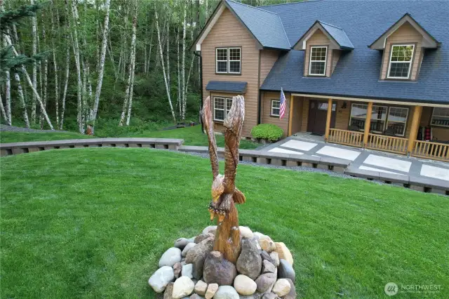 Commissioned eagle sculptures located throughout property