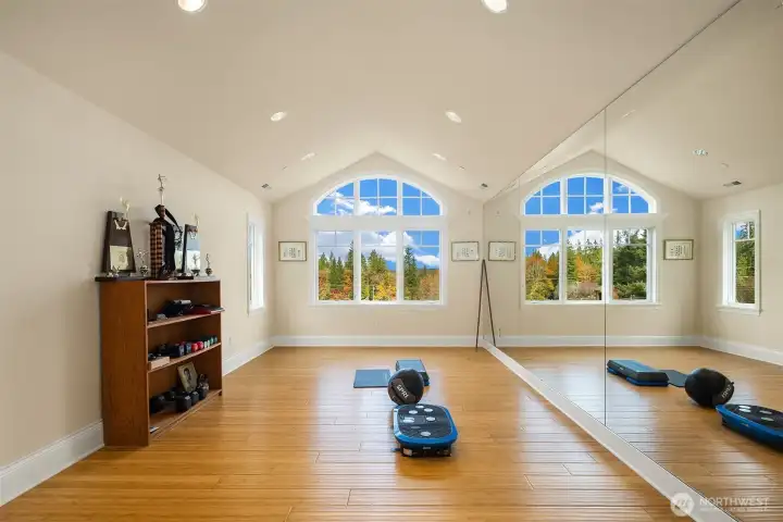 Bamboo floor dedicated gym with mirrors