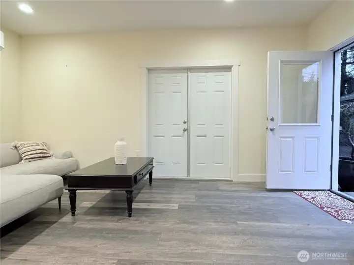 Downstairs office in the shop. Double doors lead to garage.