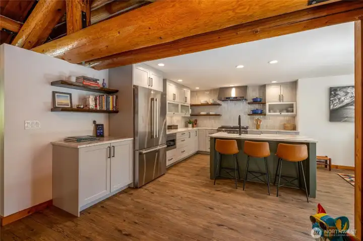 Gourmet kitchen features high-end Bosch appliances.