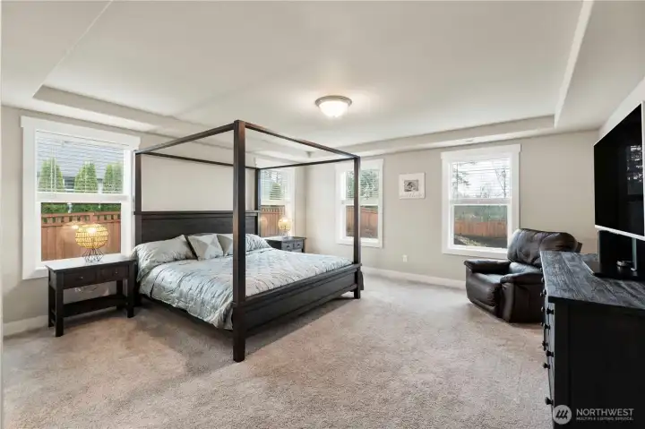 Primary Bedroom w/tray ceiling and lovely views.