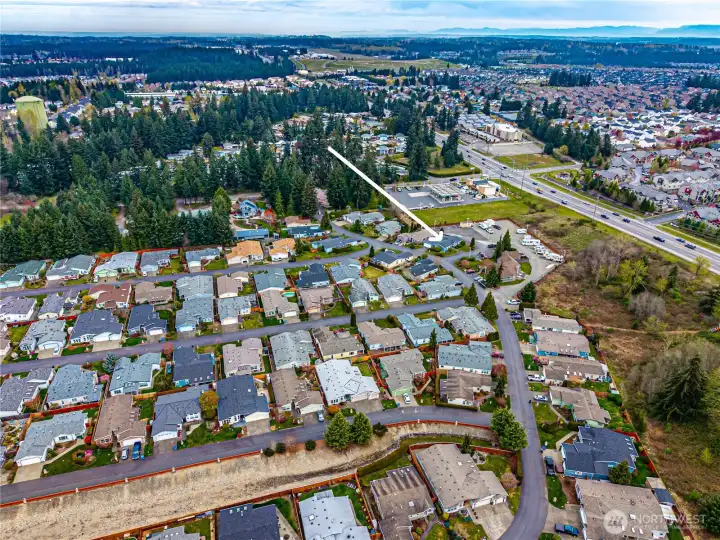 Another overhead view showing the the clubhouse, RV storage lot and the close proximity to the amenities.