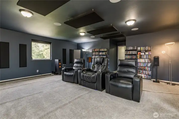 Audiophile-grade setup with high-end Anthem and Emotiva amplification. This turn-key system includes theater seating, mini-split, and over 1,000 movies!
