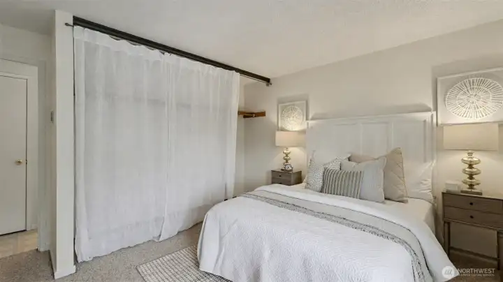 Primary suite upstairs with attached full bath