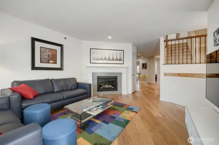 Beautiful plank hardwood flooring enhances the main level.