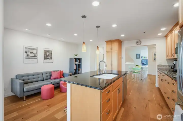 Bright kitchen filled with warmth and light.