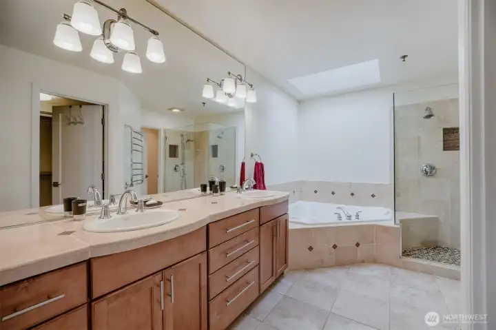 Primary bath with spa-inspired atmosphere and timeless style.