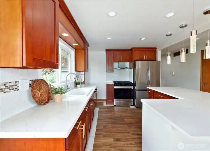 Remodeled Kitchen with eating bar.