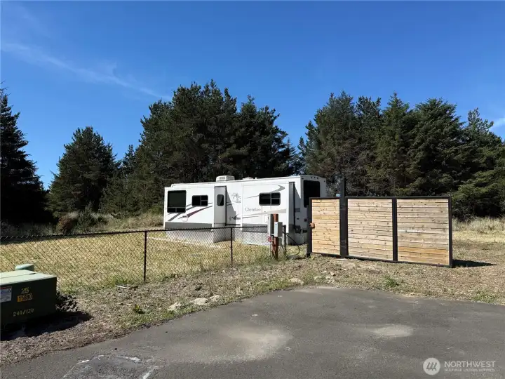 Showing property in front of the trailer.